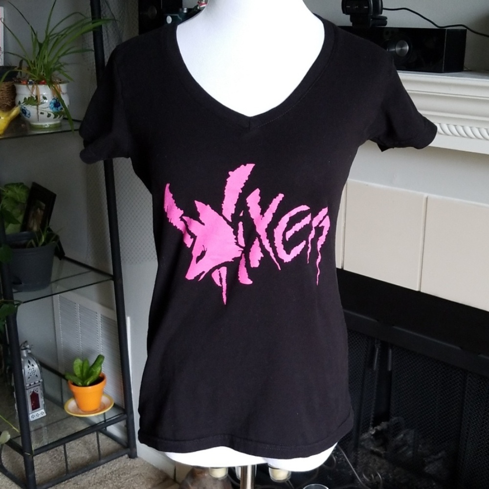 Vixen Concert Shirt, Black, Pink V Neck